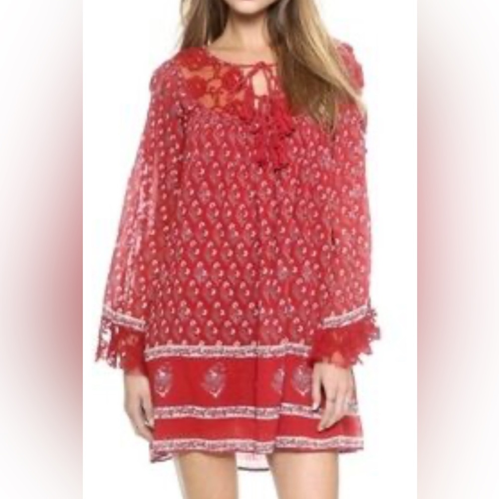 Free People Nomad Child Crimson Lace Boho Dress. Size Small.